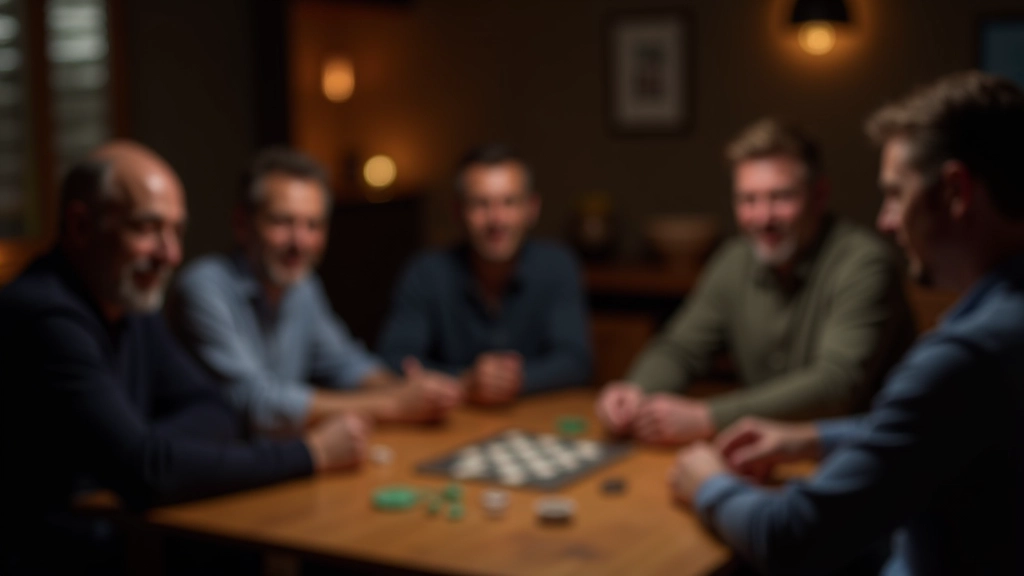 Group of adults playing board games around a wooden table with drinks and snacks